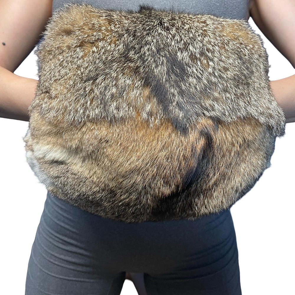 Vintage Real Fur Hand Muff with Hidden Zipper Pocket